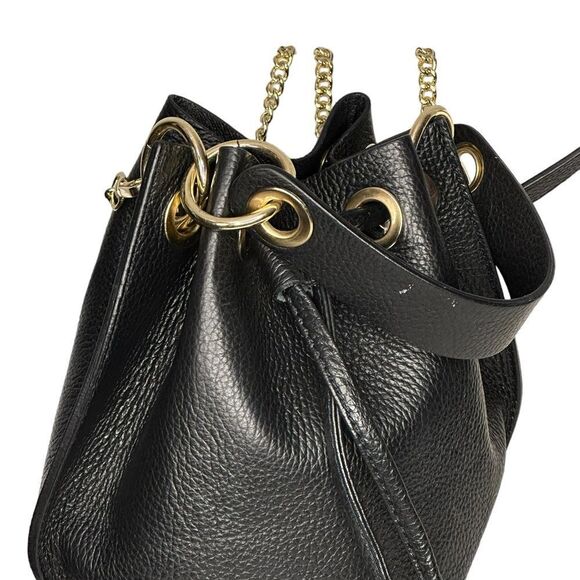 NWOT Bkack leather and Rand gold mini bucket crossbody  bucket  bag - Picture 5 of 5